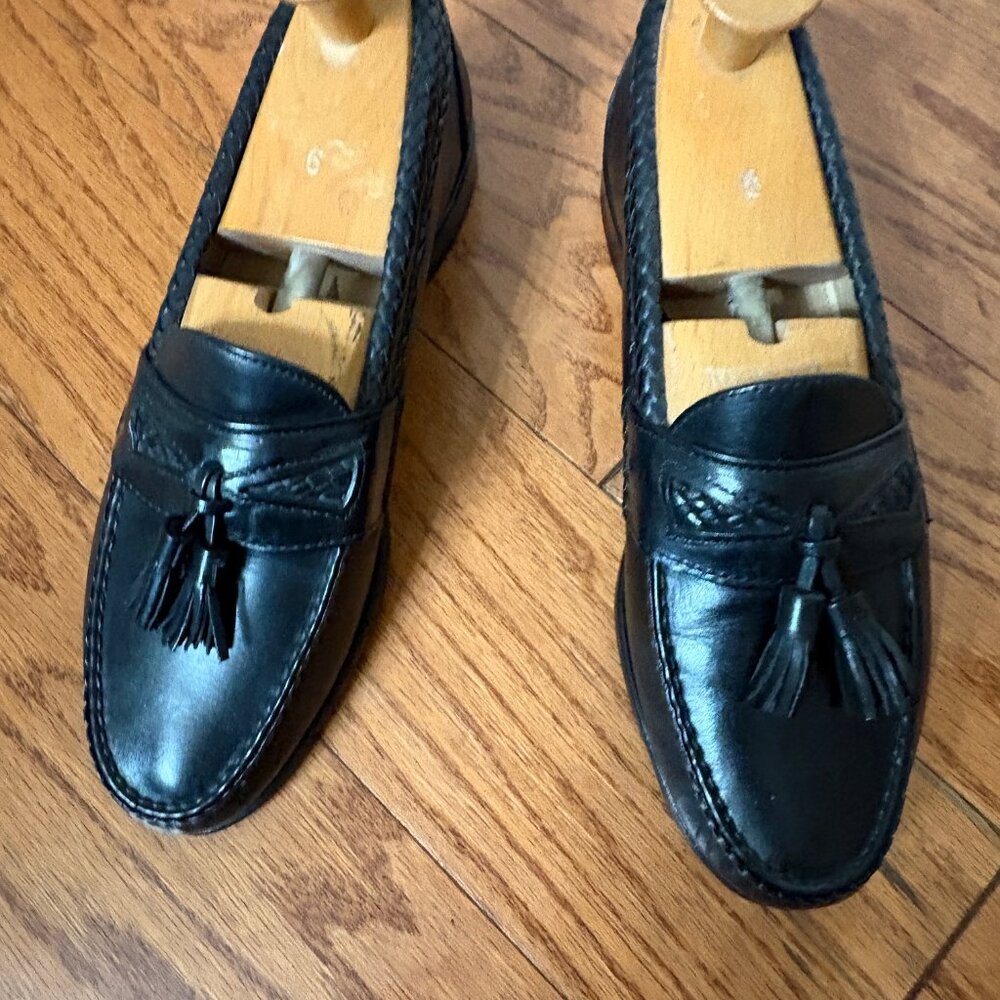 Men's Footjoy Black Leather Tassel Loafer with Braided Trim